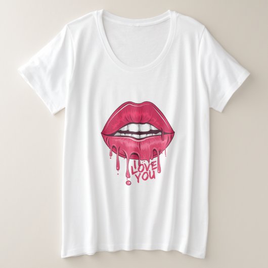 Lipjes met hot-roze druppeltjes houden van je grote maat t-shirt (Design voorkant)