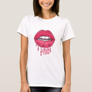 Lipjes met hot-roze druppeltjes houden van je t-shirt