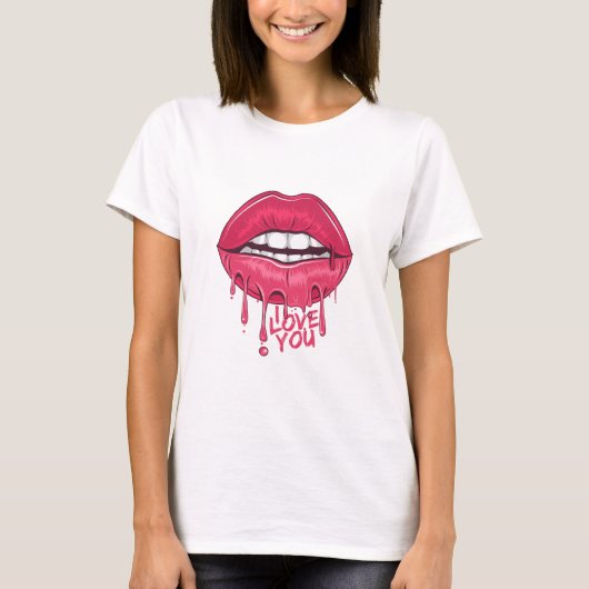 Lipjes met hot-roze druppeltjes houden van je t-shirt (Voorkant)