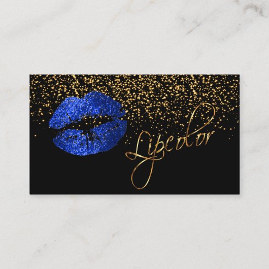 Lipkleur met Gold Confetti en blauwe lips Visitekaartje (Voorkant)
