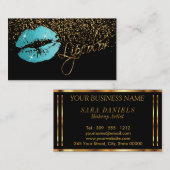 Lipkleur met Gold Confetti en  Blauwgroen Lips Visitekaartje (Voorkant / Achterkant)