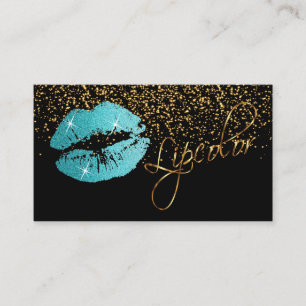 Lipkleur met Gold Confetti en  Blauwgroen Lips Visitekaartje