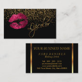 Lipkleur met Gold Confetti en hot-roze Lips Visitekaartje (Voorkant / Achterkant)