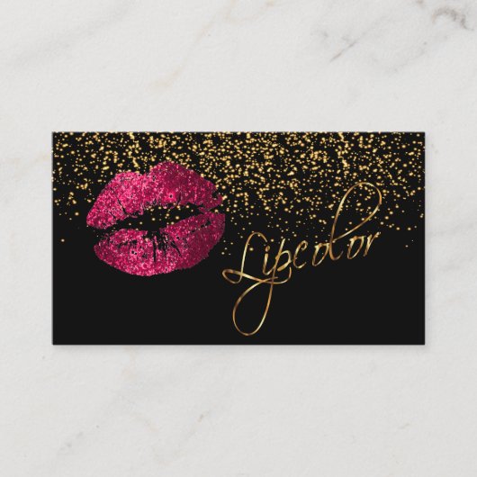 Lipkleur met Gold Confetti en hot-roze Lips Visitekaartje (Voorkant)