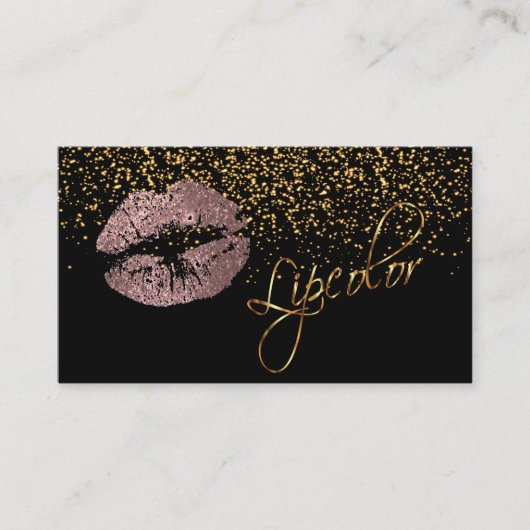 Lipkleur met gouden Confetti en robuuste Rozen Visitekaartje (Voorkant)