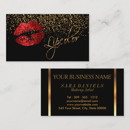 Lipkleur met gouden Confetti en rode spoelen Visitekaartje (Voorkant / Achterkant)