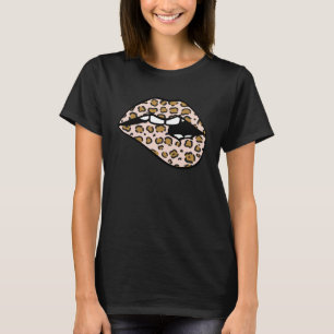 Lippen bijten mond roze luipaard print vrouwen sch t-shirt