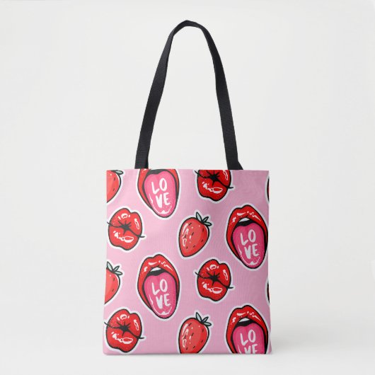 Lippen en Aardbeien Tote Bag (Voorkant)