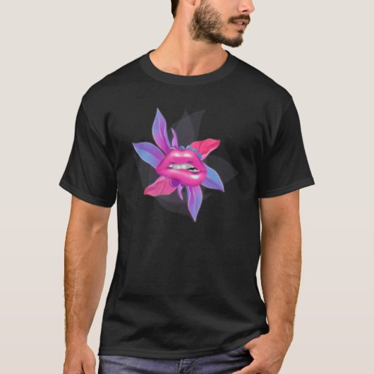 Lippen en bladeren Roze Pastel Moderne Futuristisc T-shirt (Voorkant)