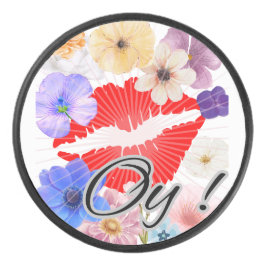Lippen en bloemen hockey puck