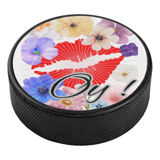 Lippen en bloemen hockey puck (3/4)