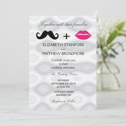 Lippen en snor bruiloft uitnodiging (Staand voorkant)