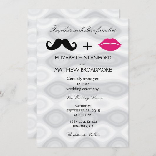 Lippen en snor bruiloft uitnodiging (Voorkant / Achterkant)