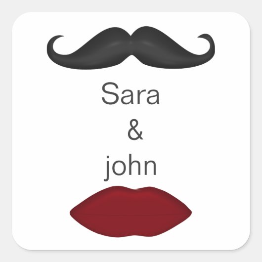 lippen en snor mod bruiloft envelop afdichting vierkante sticker (Voorkant)