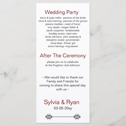 Lippen en snor mod bruiloft programma programmakaart (Achterkant)