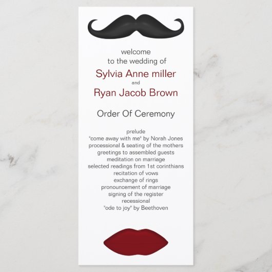 Lippen en snor mod bruiloft programma programmakaart (Voorkant)