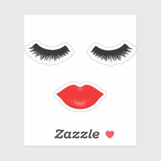 Lippen en wimpers rood sticker (Vel)