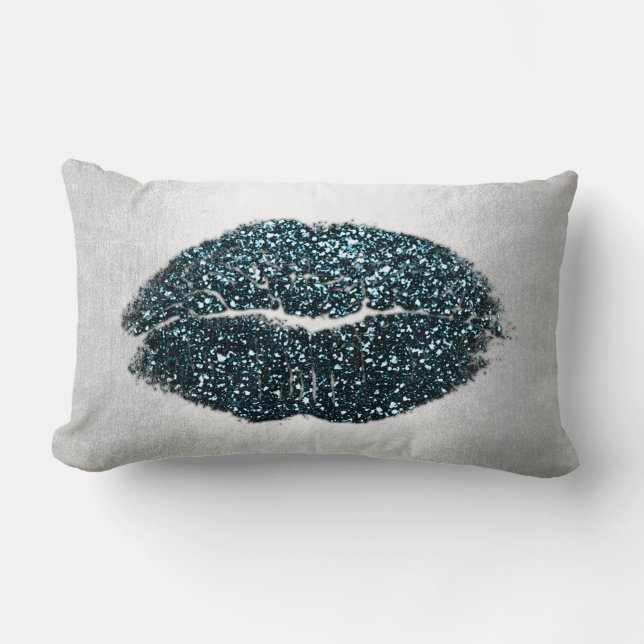 Lippen Glitter Grijs Blauwgroen Zwart Make-up Kiss Kussen (Voorkant)