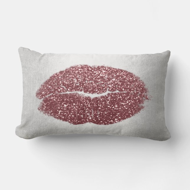 Lippen Glitter Grijs Maroon Blush Make-up Kus Zilv Kussen (Voorkant)