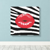 Lippen kus beauty glamour mode trendy zebra canvas afdruk (Insitu (Houten vloer))