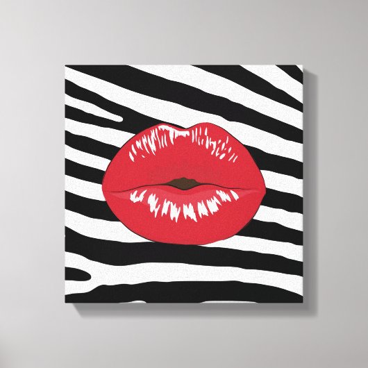 Lippen kus beauty glamour mode trendy zebra canvas afdruk (Voorkant)