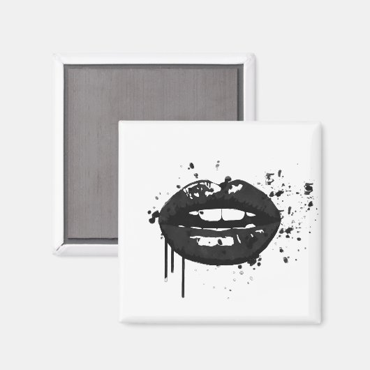 Lippen kus mode glamour beauty zwart en wit magneet (Voorkant / Achterkant)