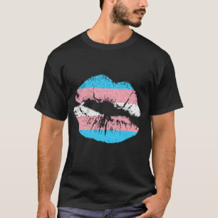 Lippen Mond Trans Ondersteuning Roze Blauwe Vlag S T-shirt