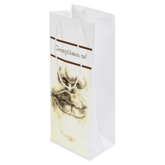 Lippen & neus potlood tekening aangepaste geschenk wijn cadeautas (Achterkant Gekanteld)