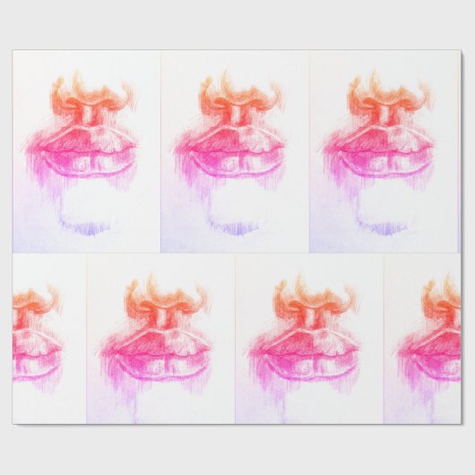Lippen & neus potlood tekening inpakpapier (Vlak)