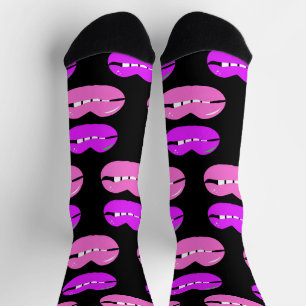 Lippen Paars Roze Helder Zwart Sokken