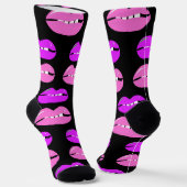 Lippen Paars Roze Helder Zwart Sokken (Gebogen)