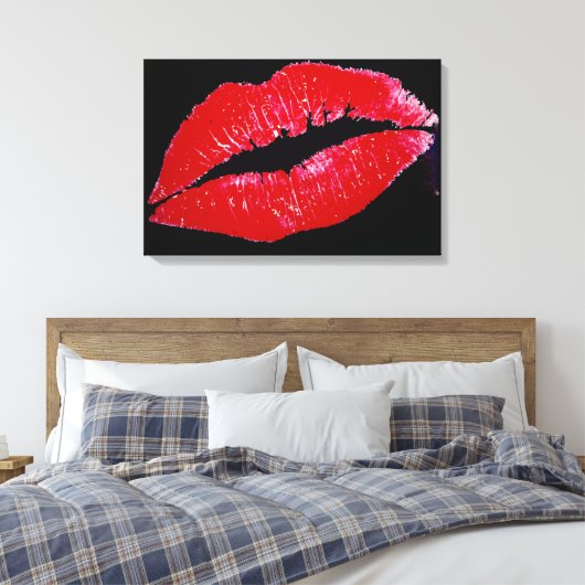 Lippen (rood) op zwarte achtergrond verpakt canvas (Insitu (Slaapkamer))