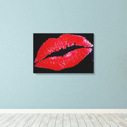 Lippen (rood) op zwarte achtergrond verpakt canvas (Insitu (Houten vloer))