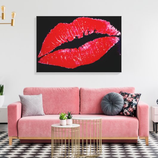 Lippen (rood) op zwarte achtergrond verpakt canvas (Insitu (Woonkamer))