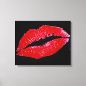 Lippen (rood) op zwarte achtergrond verpakt canvas afdruk (Voorkant)