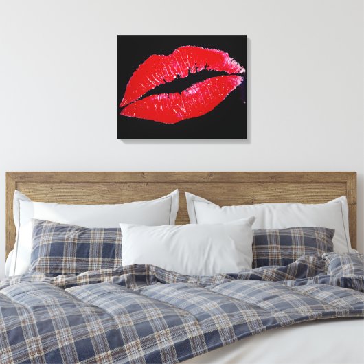 Lippen (rood) op zwarte achtergrond verpakt canvas afdruk (Insitu (Slaapkamer))
