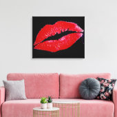 Lippen (rood) op zwarte achtergrond verpakt canvas afdruk (Insitu (Woonkamer))