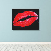 Lippen (rood) op zwarte achtergrond verpakt canvas afdruk (Insitu (Houten vloer))