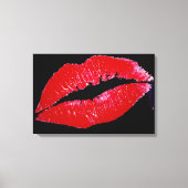 Lippen (rood) op zwarte achtergrond verpakt canvas afdruk (Voorkant)