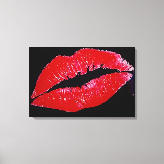 Lippen (rood) op zwarte achtergrond verpakt canvas afdruk (Voorkant)