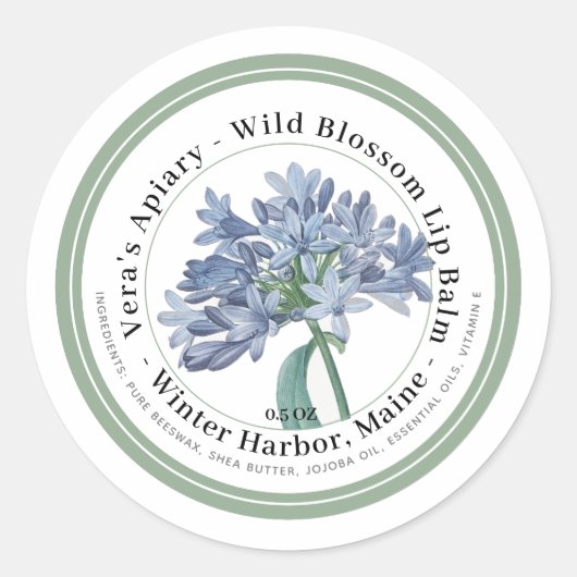 Lippenbalsem label  blauw bloemenillustratie (Voorkant)