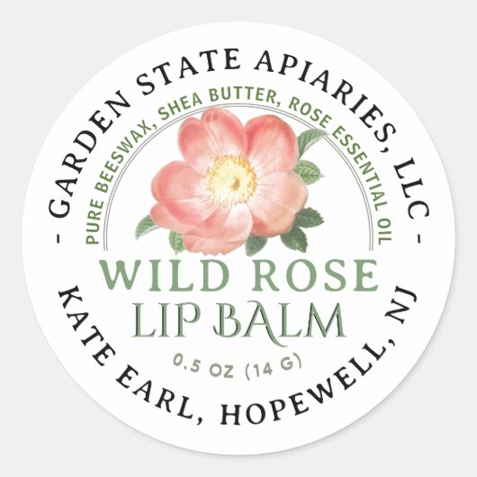 Lippenbalsem Label met Old World Roos op wit (Voorkant)