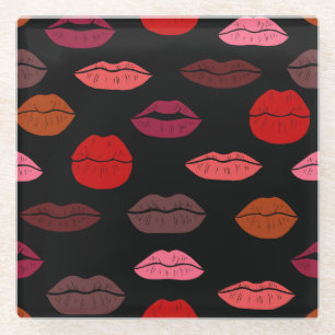 Lippenprint, rode roze kussen. glazen onderzetter