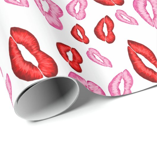 Lippenstift afdruk rood roze kussen  cadeaupapier (Rol Hoek)