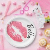 Lippenstift afdruk roze lippenstift zwart wit leuk papieren bordje (Feest)