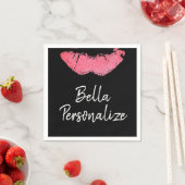 Lippenstift afdruk roze lippenvlek zwart en wit  servet (Insitu)