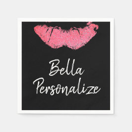 Lippenstift afdruk roze lippenvlek zwart en wit  servet