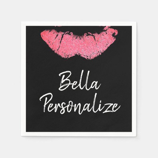 Lippenstift afdruk roze lippenvlek zwart en wit  servet (Voorkant)