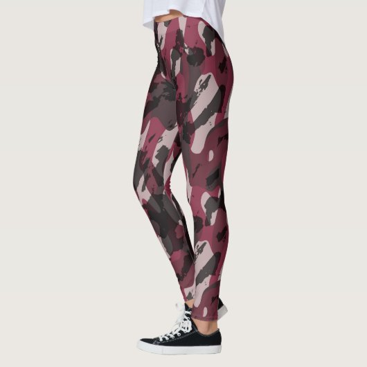 Lippenstift en donker mauve camouflage abstract leggings (Links)
