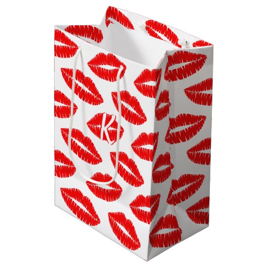 Lippenstift Kiss Patroon Rood en Wit Monogram Medium Cadeauzakje (Voorkant Gekanteld)